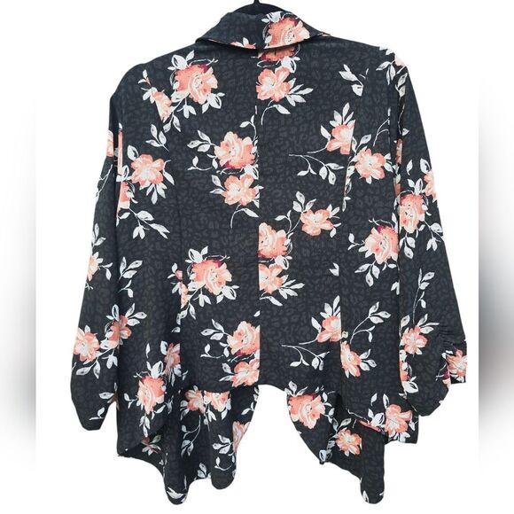 Torrid Knit Crepe Drape Blazer Black Floral 3/4 Sleeve Women's Plus size 2X - Picture 5 of 10